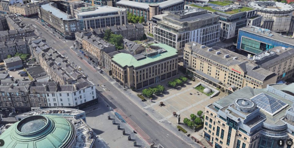 Aerial view of Edinburgh city center.