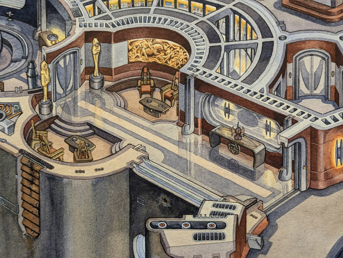 a close up of a highly detailed diagram of a hallway in a spaceship