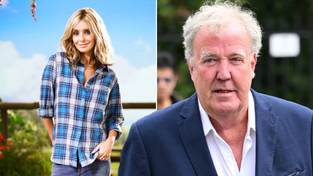 Louise Redknapp wearing a plaid shirt next to Jeremy Clarkson