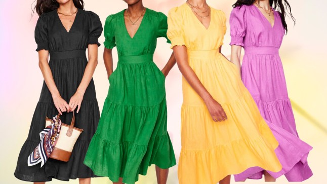 Boden Anna Linen Tiered Midi Dress