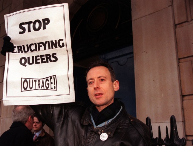 EMBARGOED TO 0001 TUESDAY JULY 19 File photo dated 19/01/00 of gay rights activist Peter Tatchell campaigning outside the Scotland Office at Dover House, London. Tony Blair was warned about the Labour government's commitment to scrapping the infamous law banning the "promotion" of homosexuality in schools in the run-up to the 2001 general election, records show. Blunkett, then the education secretary, twice wrote to the prime minister to voice his concerns regarding the furore over Section 28. Issue date: Tuesday July 19, 2022. PA Photo. See PA story RECORDS Section28. Photo credit should read: Tony Harris/PA Wire NOTE TO EDITORS: This handout photo may only be used in for editorial reporting purposes for the contemporaneous illustration of events, things or the people in the image or facts mentioned in the caption. Reuse of the picture may require further permission from the copyright holder.