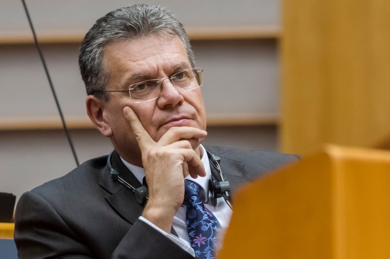 European Commissioner for Inter-institutional Relations and Foresight Maros Sefcovic attends a plenary session at the European Parliament in Brussels, Wednesday, Nov. 9, 2022. (AP Photo/Geert Vanden Wijngaert)