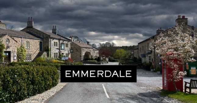 Clouds over the Emmerdale village and logo.