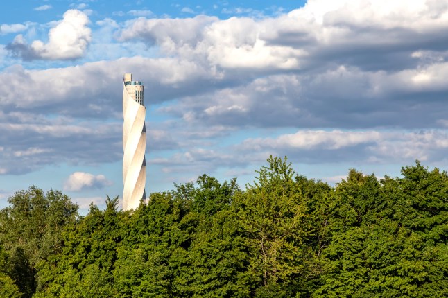 The TK Testturm used to test lift and elevator technology which was built in the middle of a forest near Rottweil, Germany.