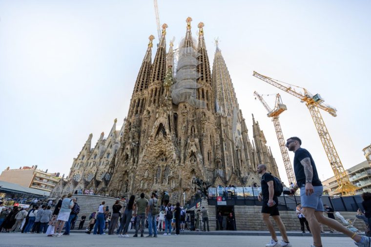 The structure, facade details, and towers form the complete building of the Sagrada Familia cathedral in Barcelona, Spain, on October 9, 2024. This monument, designed by architect Antoni Gaudi, is a church recognized as a symbol of the city. Its construction begins in 1882 and is still in progress. It combines elements of Catalan modernism and Gothic architecture, standing out for its impressive towers, facades loaded with religious symbolism, and its luminous interior inspired by nature. It is a UNESCO World Heritage Site and one of the most visited monuments in Spain. (Photo by Jorge Mantilla/NurPhoto via Getty Images)