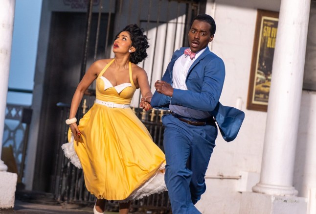 Varada Sethu as Belinda Chandra and Ncuti Gatwa as the Doctor