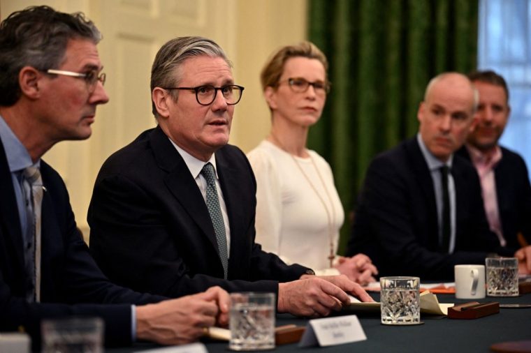 Britain's Prime Minister Keir Starmer (2ndL) chairs a roundtable with UK business leaders in Downing Street in London on April 3, 2025. Starmer told business chiefs at his Downing Street office that "clearly there would be an economic impact" from a 10 percent tariff imposed on British exports to the United States. (Photo by Ben STANSALL / POOL / AFP) (Photo by BEN STANSALL/POOL/AFP via Getty Images)