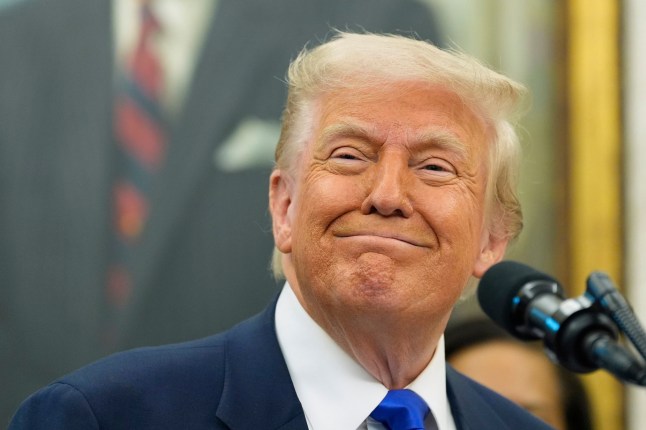 President Donald Trump speaks during an event to announce that the 2027 NFL Draft will be held on the National Mall, in the Oval Office of the White House, Monday, May 5, 2025, in Washington. (AP Photo/Alex Brandon)