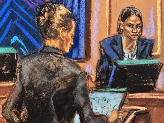Lawyer Anna Estevao cross-examines Casandra "Cassie" Ventura during Sean "Diddy" Combs' sex trafficking trial in New York City, New York, U.S., May 15, 2025, in this courtroom sketch. REUTERS/Jane Rosenberg