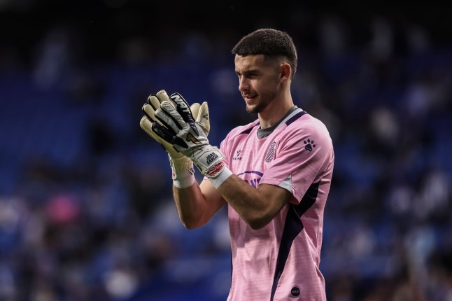 Mandatory Credit: Photo by Javier Borrego/Shutterstock (15302976aj) Joan Garcia of RCD Espanyol gestures during the Spanish league, La Liga EA Sports, football match played between RCD Espanyol and FC Barcelona at RCDE Stadium on May 15, 2025 in Cornella, Barcelona, Spain. RCD Espanyol v FC Barcelona - La Liga EA Sports, Cornella, Spain - 15 May 2025