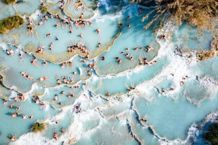 Free thermal baths in the Tuscan countryside, known as Le Terme del Mulino. Saturnia