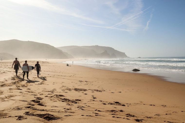 View to Praia do Amado, Beach and Surfer spot near Sagres and Lagos, Costa Vicentina Algarve Portugal