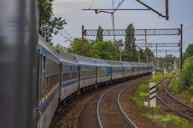Seasonal summer fast night train from Bohumin to Leba and Hel near Rybnik Poland 07 21 2023