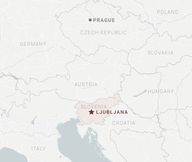 Map of Europe highlighting Ljubljana, the capital of Slovenia.