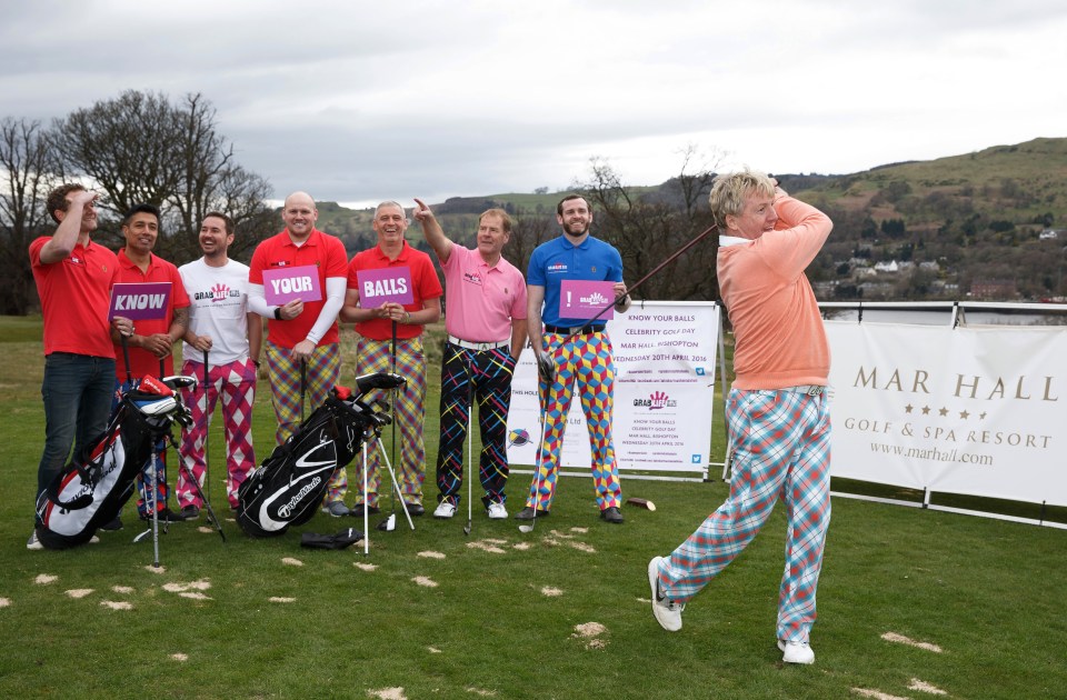 13/04/16 John Hartson Golf Day and Gala Dinner preview. Pix by Keith Campbell. Ex celtic player Frank McAvennie helps promote this year's John Hartson Foundation Celebrity Golf Day and Gala Dinner
