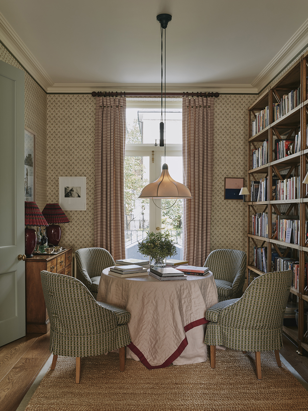 small round dining table in library