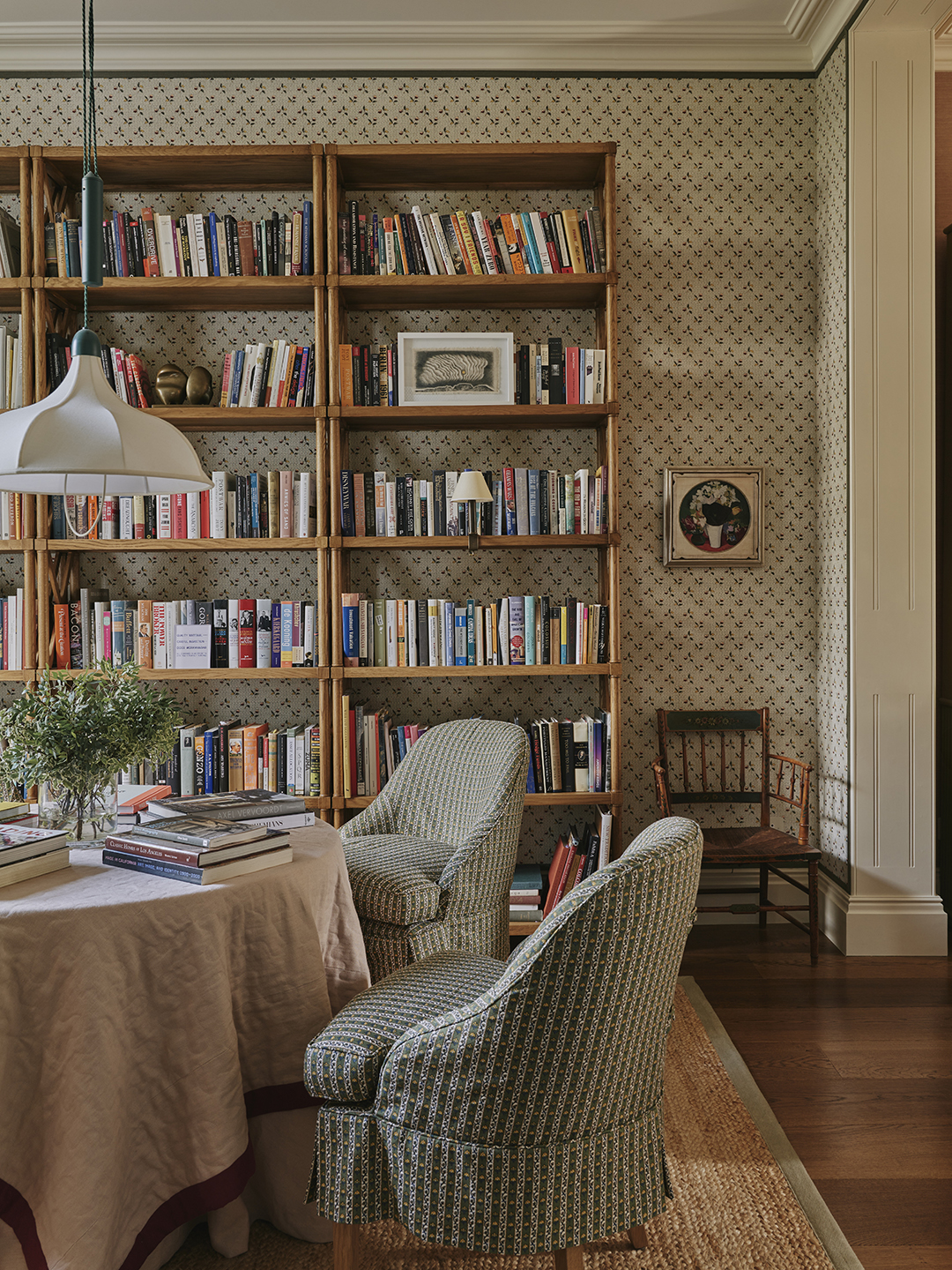 small round dining table in library