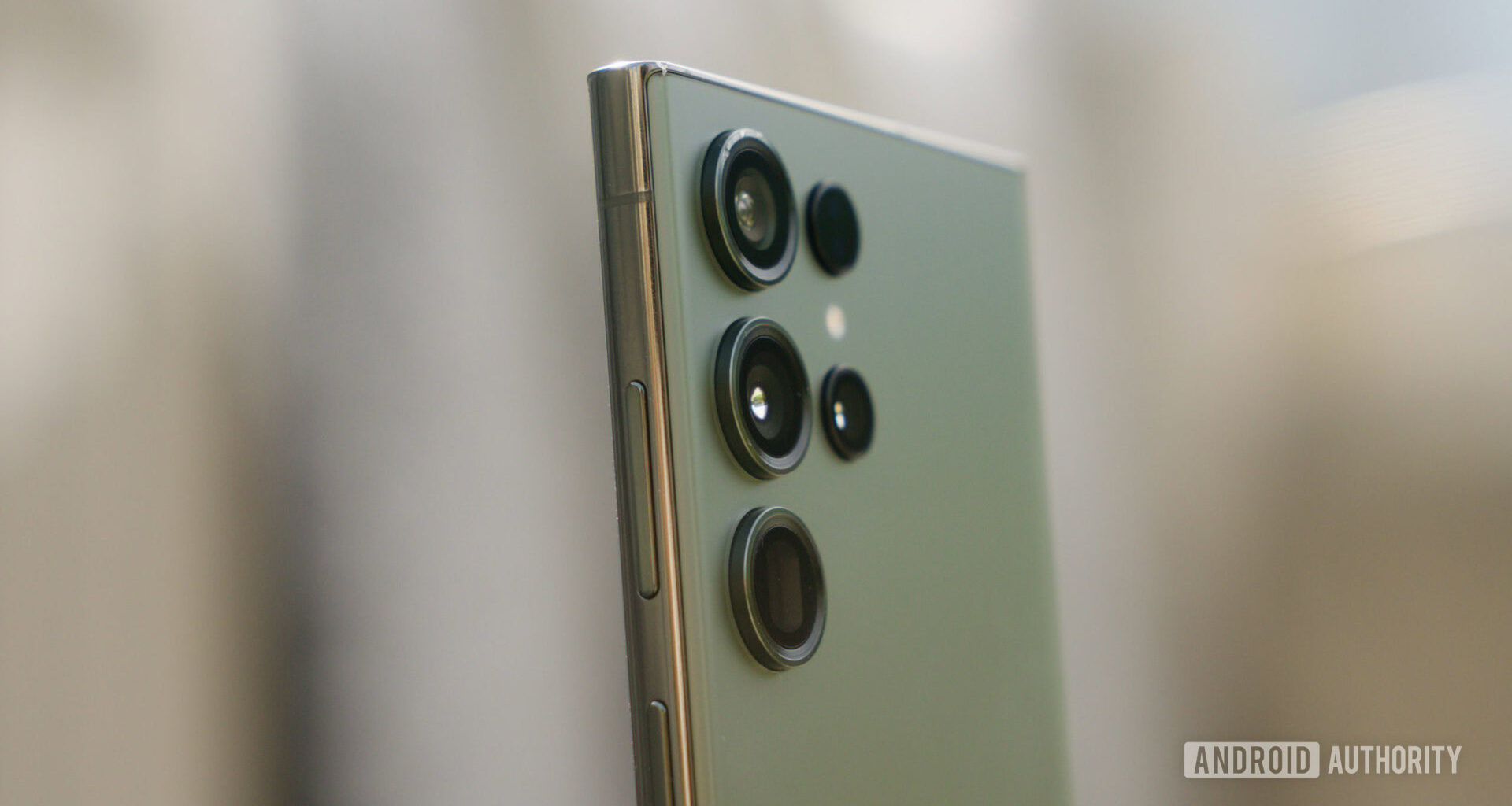 Samsung Galaxy S23 Ultra Green Rear Cameras Angled View Close Up
