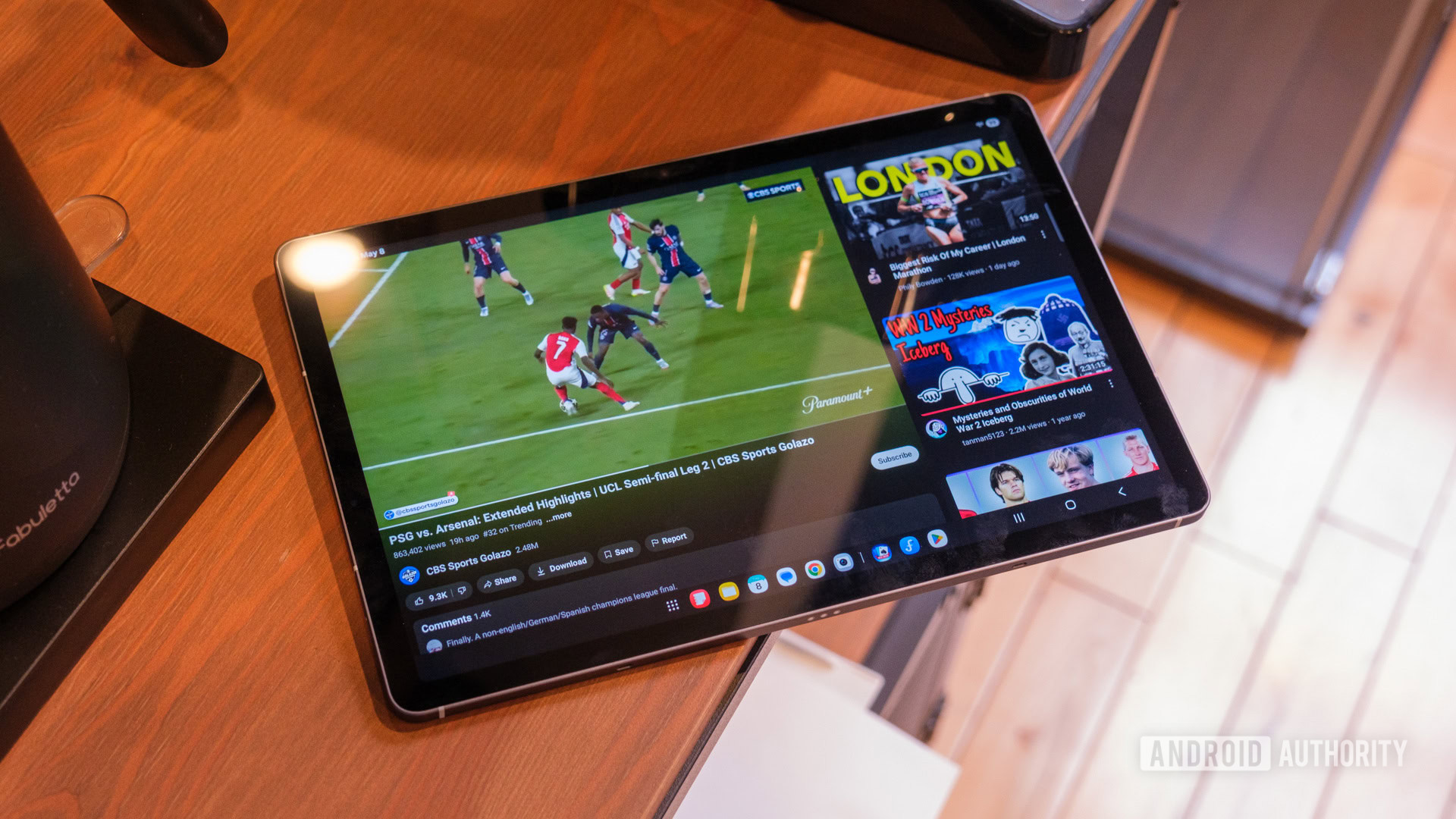 Samsung Galaxy Tab S10 FE showing soccer highlights
