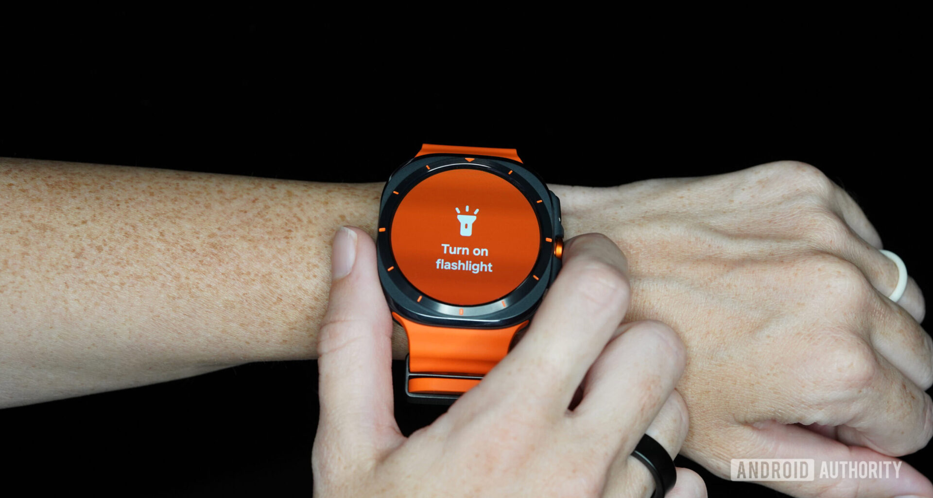 A user enables the flashlight on their Samsung Galaxy Watch Ultra.