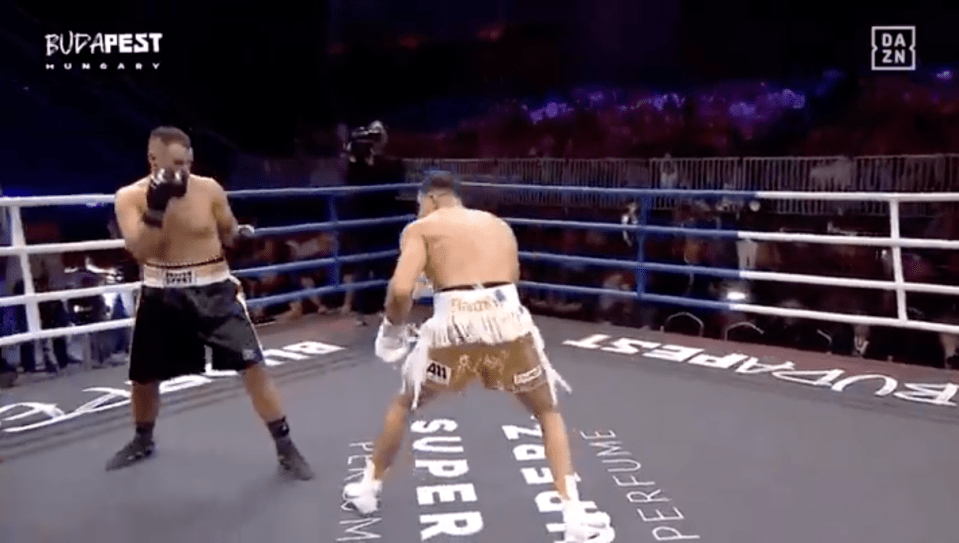 Screenshot of two boxers in a boxing ring.