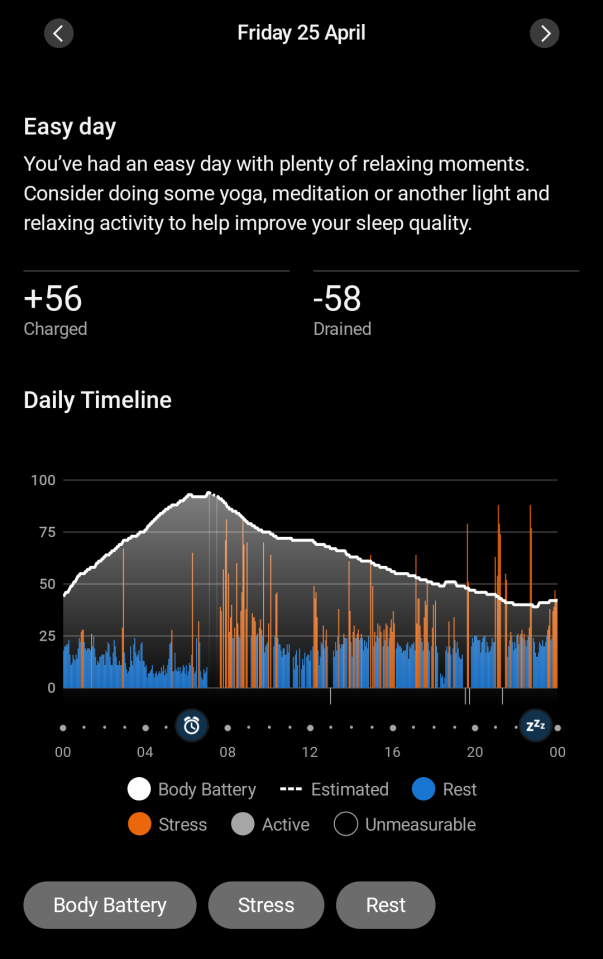 Screenshot of the "Body Battery" feature