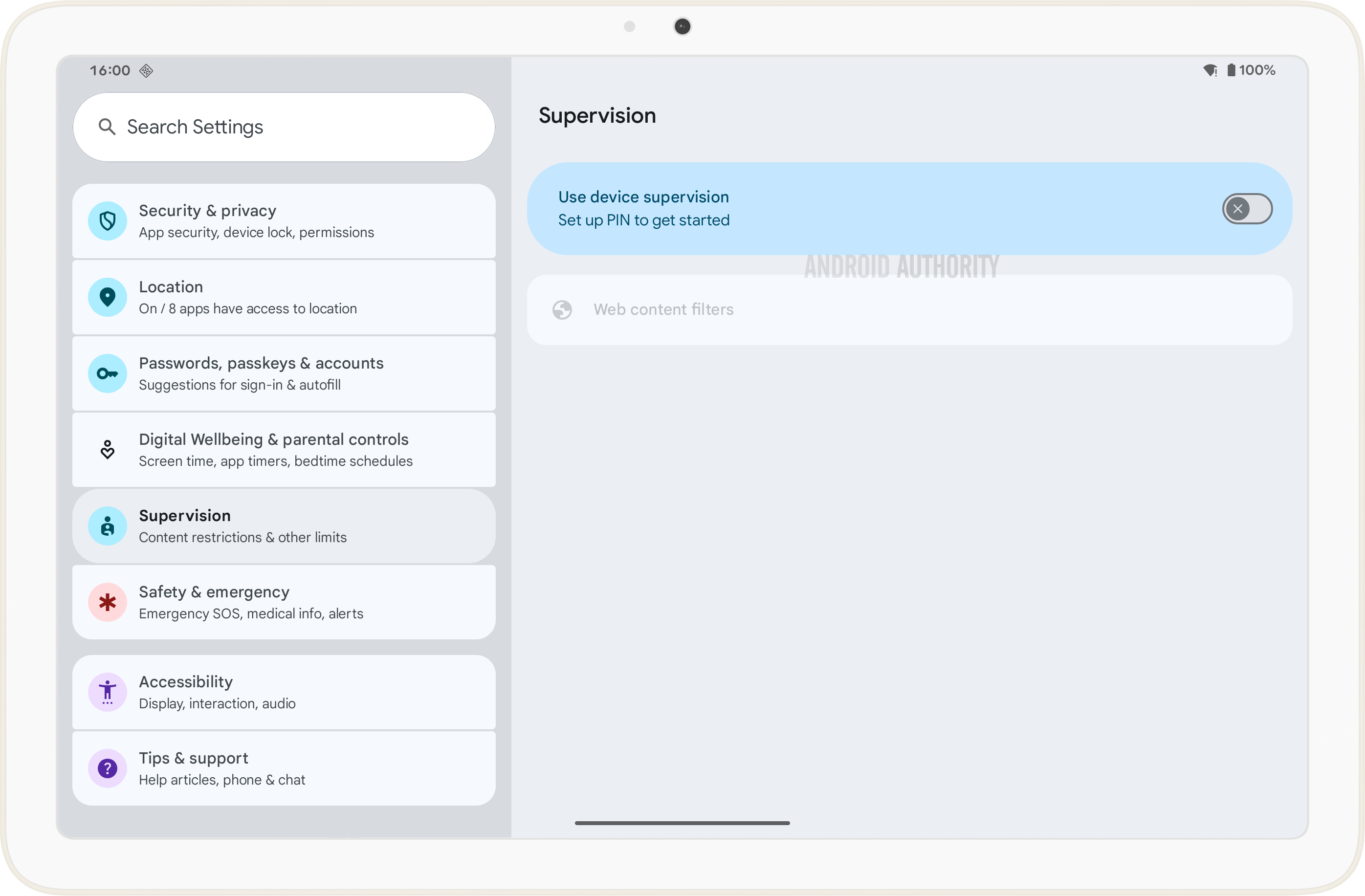 Supervision settings in Android 16 Beta 4