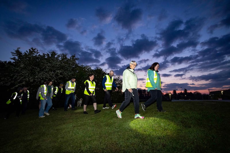 Deputy Mayor Cllr Tanya Stirling, leading the group of walkers. who took part in a Dawn Walk at Ulster University Coleraine.  PICTURE: CAUSEWAY COAST & GLENS BOROUGH COUNCIL