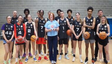 Students and staff at The Sheffield College celebrate winning a Basketball England Education Institution of the Year Award.