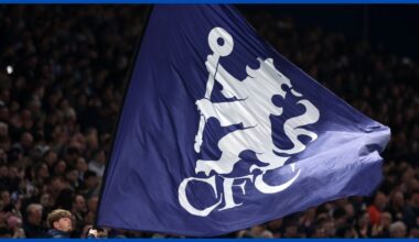 A flag flying at Stamford Bridge.