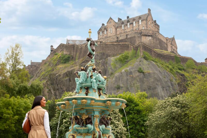 The view of Edinburgh Castle from Princes Street Gardens