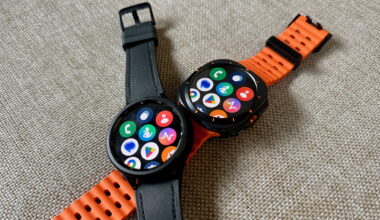 The Samsung Galaxy Watch 6 Classic (left) sitting atop the Galaxy Watch Ultra (right).