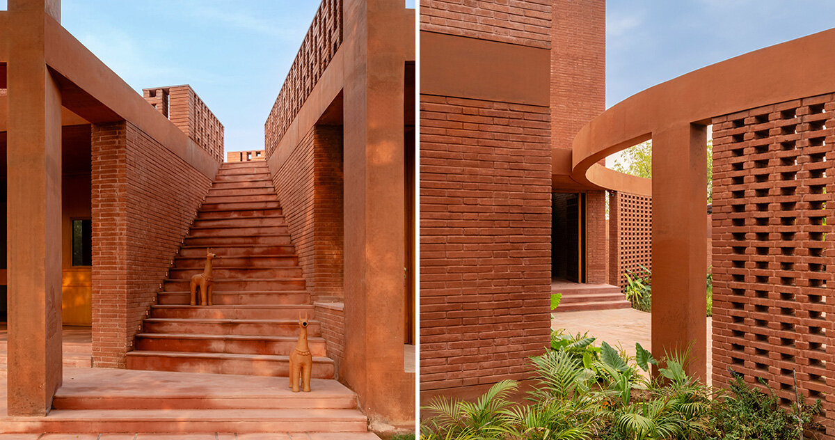 studio sangath uses brick and terracotta to shape artists' refuge