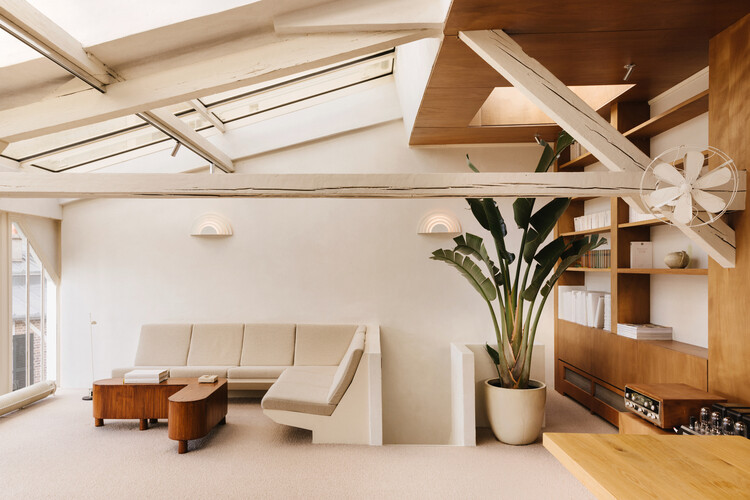 Apartment / Rudy Guénaire - Interior Photography, Living Room, Wood, Lighting, Beam, Stairs