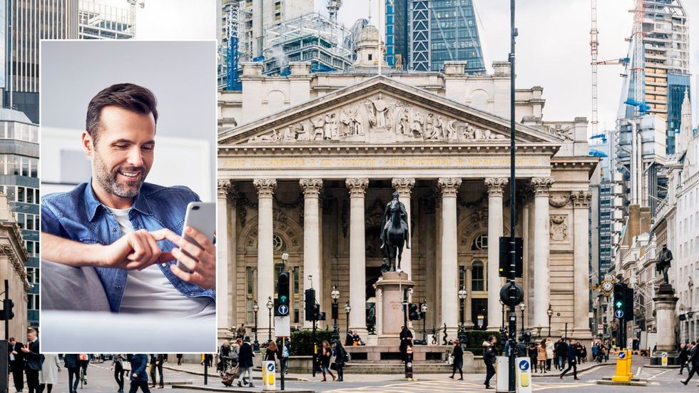 Bank of England and man on phone