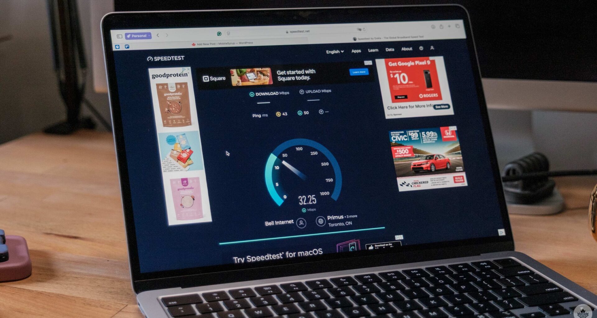 A screenshot of bell internet speeds