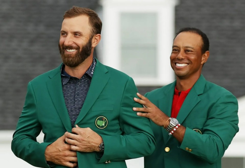 Johnson received a Green Jacket from Tiger Woods in 2020