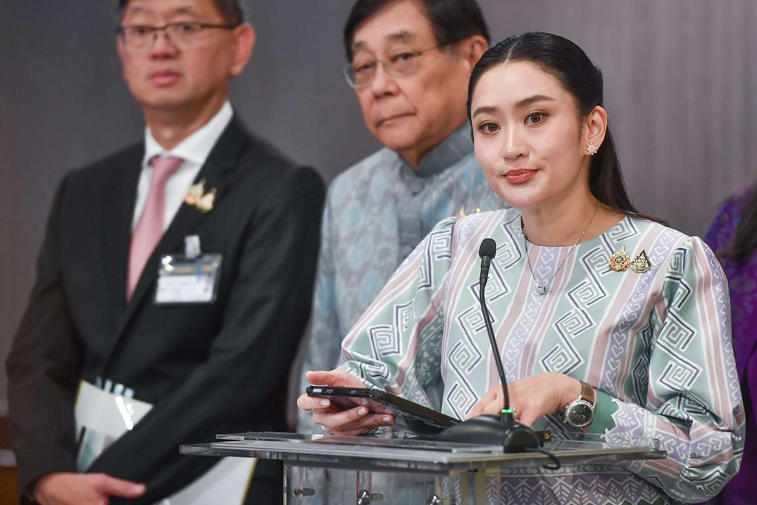 Prime Minister Paetongtarn Shinawatra holds a press conference after the cabinet meeting on Tuesday. (Photo: Government House)