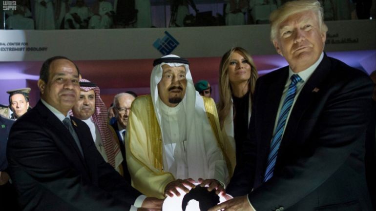 Trump Sisi Salman globe