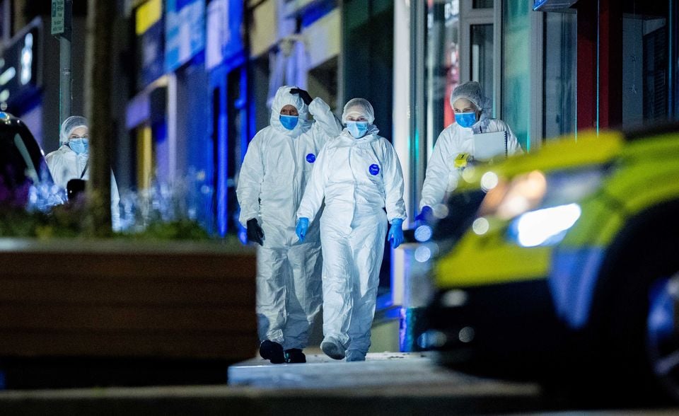 Forensic teams at the scene of a firearms incident in the High Street area of Bangor on May 18th 2025 (Photo by Kevin Scott)