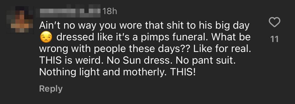 Comment criticizing Toni Braxton's outfit at her son's graduation