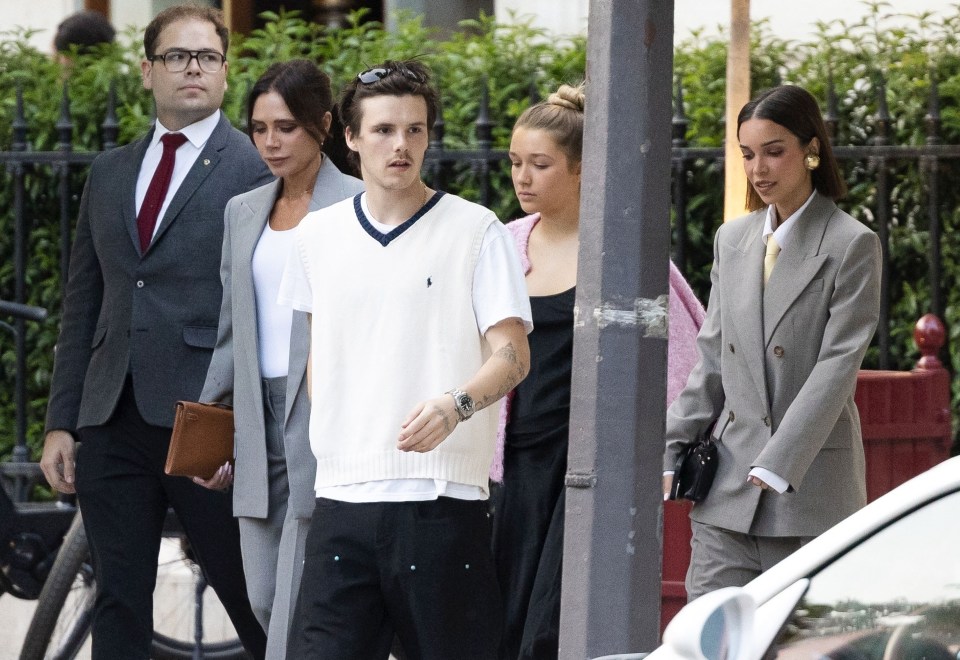 The Beckham family arriving at a hotel.