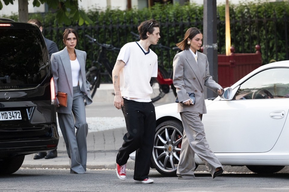 The Beckham family arriving at a hotel in Paris.