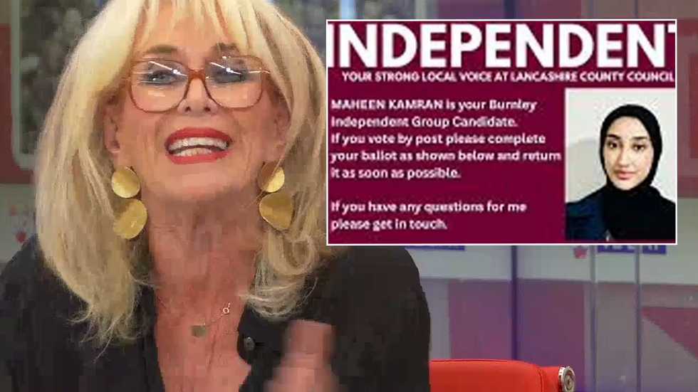 Carole Malone with an inset image of Maheem Kamran's campaign poster