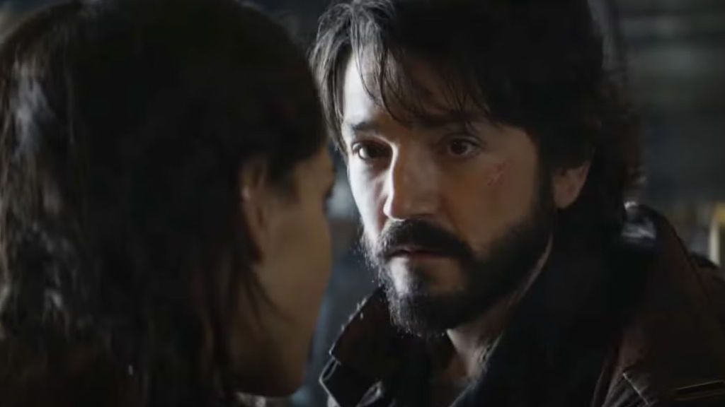 Cassian and Bix looking at each other in Andor.