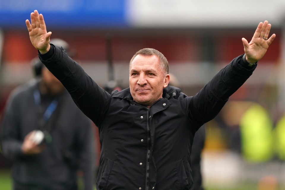Brendan Rodgers celebrates a victory.
