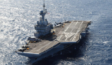 The French aircraft carrier Charles de Gaulle (R91) sails south of Cyprus in TaskForce437.
