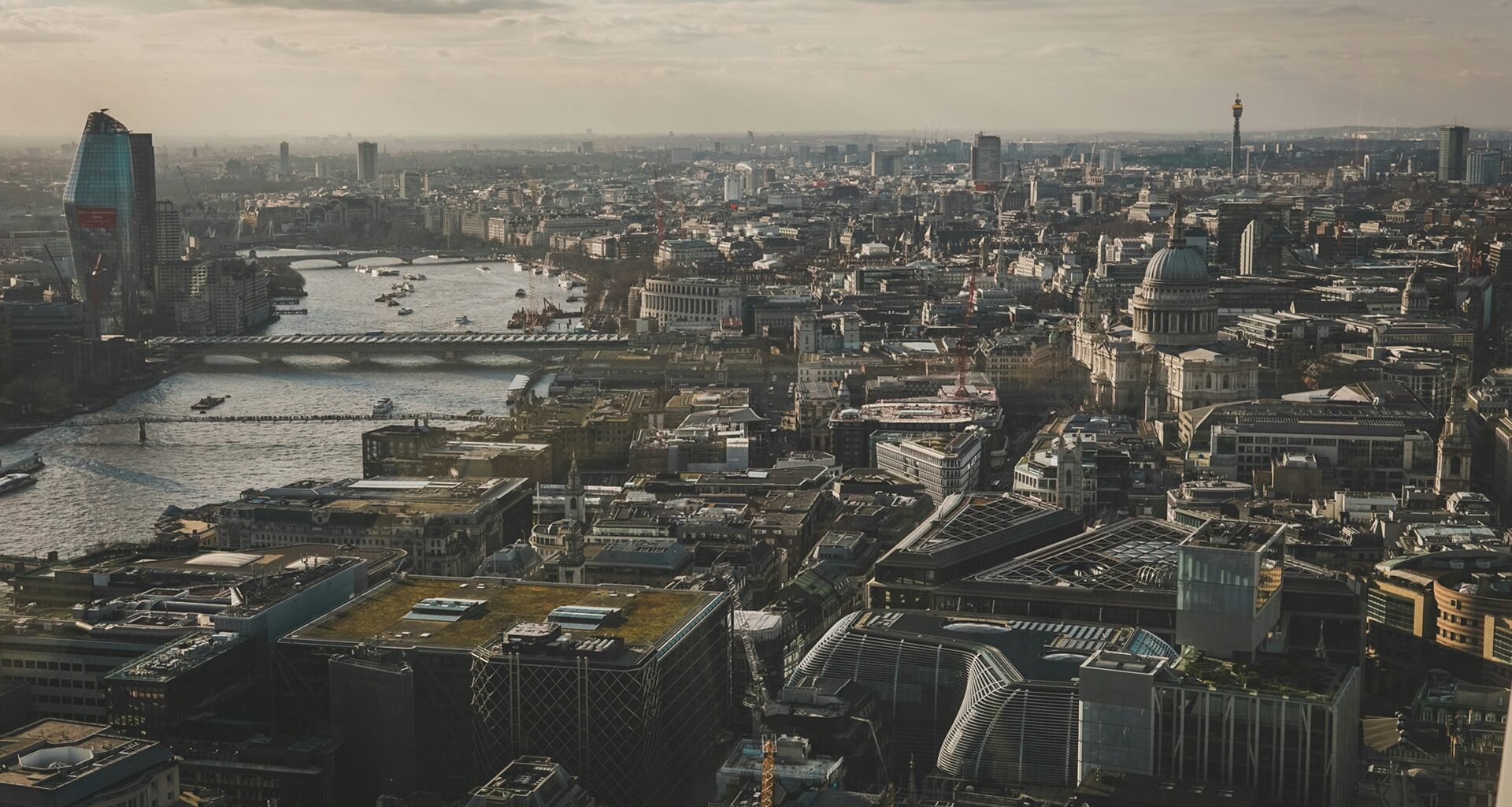 An aerial shot of central London