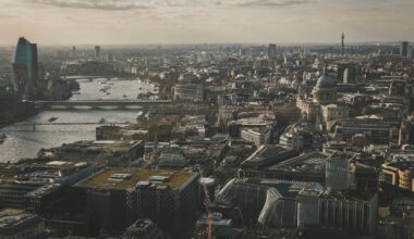 An aerial shot of central London