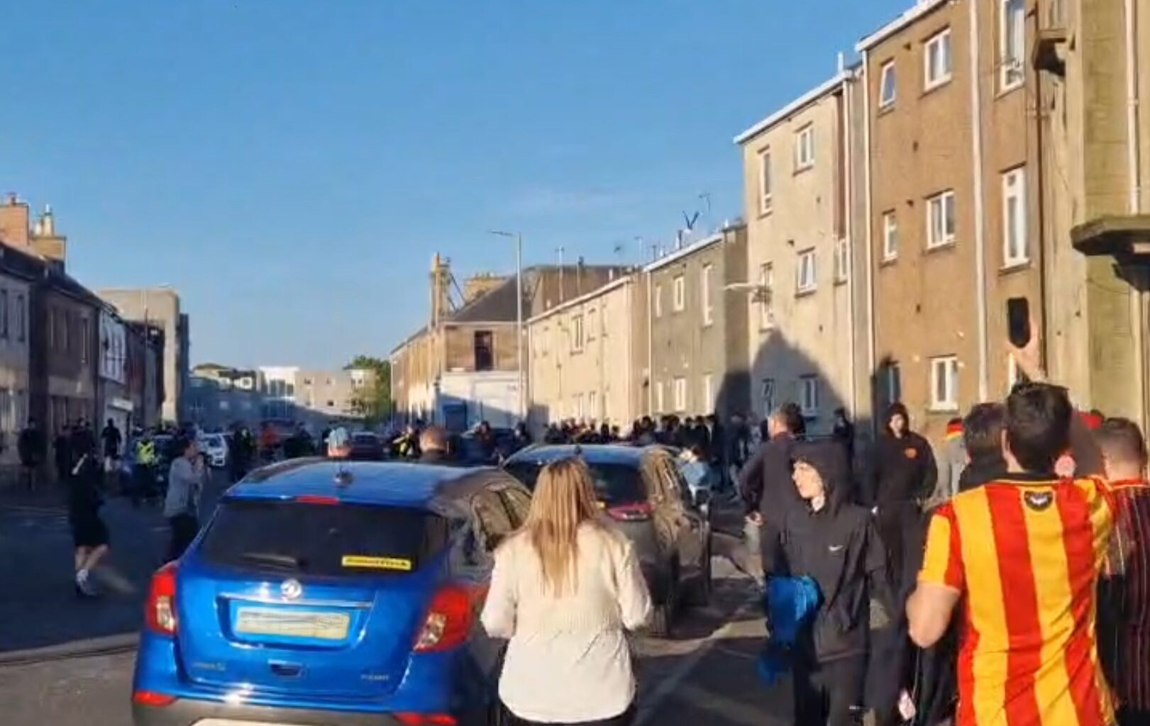 Shocking moment Ayr United and Partick Thistle fans clash on residential streets before crucial play-off decider
